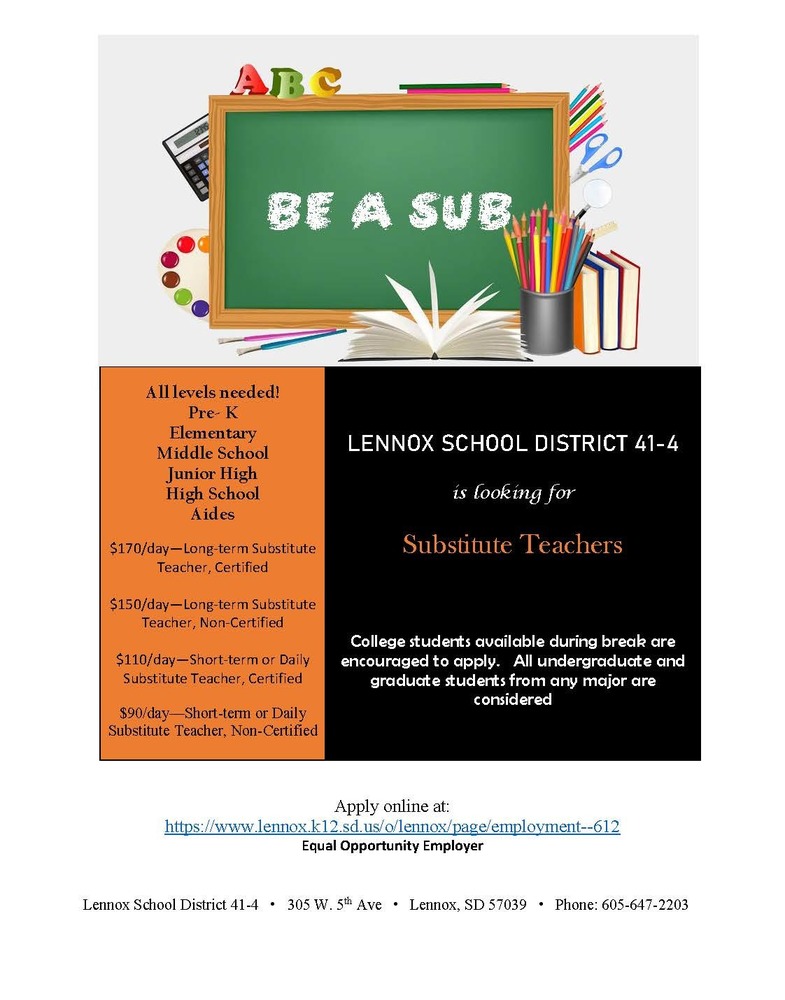 Substitute Teachers Needed